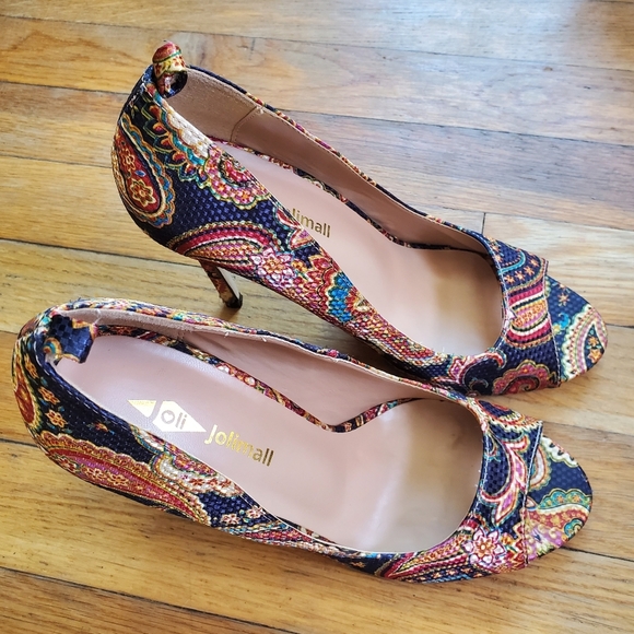Jolimall paisley print‎ peep toe heels size 8 - Picture 5 of 10